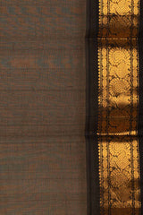 Beige and black silk cotton saree