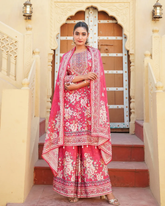 Pure Chinnon Straight Kurta, Divider Pant, and Dupatta Set