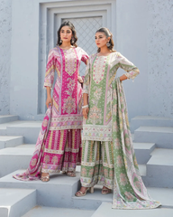Zeenat – Magenta Floral Lawn Outfit with Dupatta