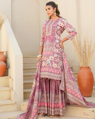 Blossom Grace – Printed Chinon Sharara Set
