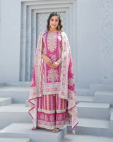 Zeenat – Magenta Floral Lawn Outfit with Dupatta