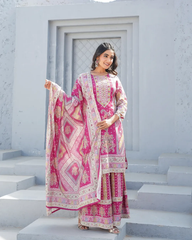 Zeenat – Magenta Floral Lawn Outfit with Dupatta