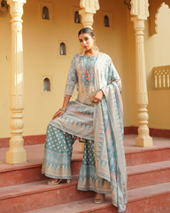 Pastel Blue Embroidered Lawn Suit with Palazzo & Dupatta – Festive Collection