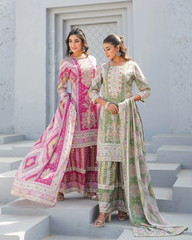 Zeenat – Magenta Floral Lawn Outfit with Dupatta