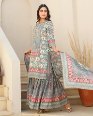 Blossom Grace – Printed Chinon Sharara Set