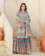 Blossom Grace – Printed Chinon Sharara Set