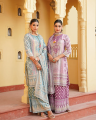 Pastel Blue Embroidered Lawn Suit with Palazzo & Dupatta – Festive Collection