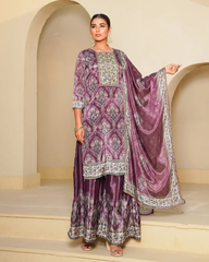 Chinon Plum Royale – 3-Piece Sharara Ensemble