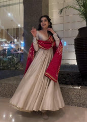 Elegant Roman Silk Anarkali Suit with Full Flair – Festive & Party Wear