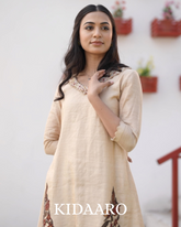 Beige Kurta with Hand-Painted Kalamkari Motifs