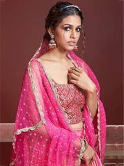 Admire Pink Chinon Silk Lehenga with Digital Print & Mirror Work
