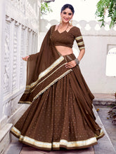 Adorable Brown Chanderi Lehenga Choli with Lace-Up Blouse and Gold Detailing