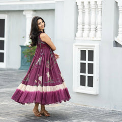 Bloom – Sleeveless Maroon Flared Dress with Nature-Inspired Embroidery