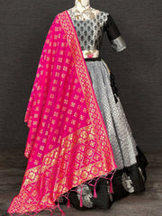 Black Jacquard Silk Lehenga with Zari Weaving & Embroidered Dupatta