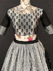 Black Jacquard Silk Lehenga with Zari Weaving & Embroidered Dupatta