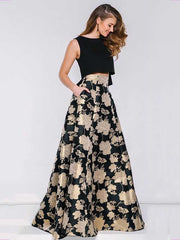 Black Satin Lehenga Choli with Golden Floral Print & Sheer Dupatta
