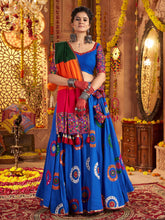 Blue Embroidered Lehenga Choli with Mirror Work & Multicolor Dupatta