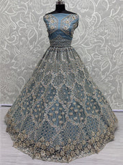 Blue Net Lehenga Choli – Multi-Thread & Sequin Work
