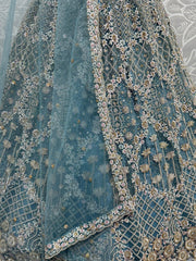 Blue Net Lehenga Choli – Multi-Thread & Sequin Work