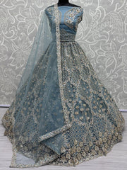 Blue Net Lehenga Choli – Multi-Thread & Sequin Work