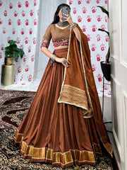 Brown Chanderi Lehenga Choli – Elegant Zari & Gotta Patti Work for Festive Occasions