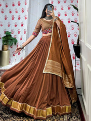 Brown Chanderi Lehenga Choli – Elegant Zari & Gotta Patti Work for Festive Occasions