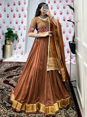Brown Chanderi Lehenga Choli – Elegant Zari & Gotta Patti Work for Festive Occasions