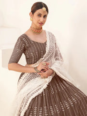 Brown Georgette Lehenga Choli with Sequins & Thread Embroidery