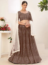 Brown Georgette Lehenga Choli with Sequins & Thread Embroidery