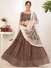 Brown Georgette Lehenga Choli with Sequins & Thread Embroidery