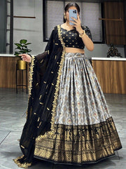 Captivating Grey Digital Printed Dola Silk Festival Wear Lehenga Choli