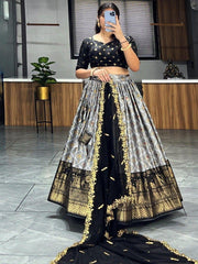 Captivating Grey Digital Printed Dola Silk Festival Wear Lehenga Choli