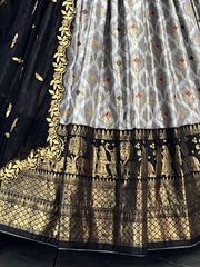 Captivating Grey Digital Printed Dola Silk Festival Wear Lehenga Choli