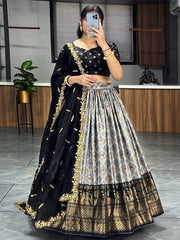 Captivating Grey Digital Printed Dola Silk Festival Wear Lehenga Choli