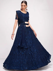 Dark Blue Net Silk Lehenga Choli with Sequins & Stone Embroidery