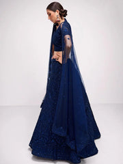 Dark Blue Net Silk Lehenga Choli with Sequins & Stone Embroidery