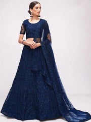 Dark Blue Net Silk Lehenga Choli with Sequins & Stone Embroidery
