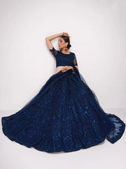 Dark Blue Net Silk Lehenga Choli with Sequins & Stone Embroidery
