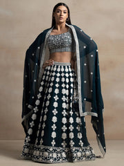 Dark Green Georgette Lehenga Choli with Sequin Work