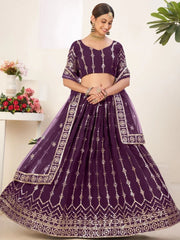 Dark Purple Georgette Lehenga Choli – Sequins & Zari Work