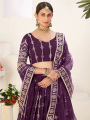 Dark Purple Georgette Lehenga Choli – Sequins & Zari Work