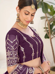 Dark Purple Georgette Lehenga Choli – Sequins & Zari Work
