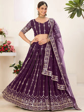 Dark Purple Georgette Lehenga Choli – Sequins & Zari Work