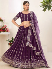 Dark Purple Georgette Lehenga Choli – Sequins & Zari Work