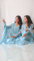 Light Blue Chiffon Anarkali Kurta Set with Sequin Work and Floral Print