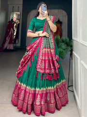 Elegant Green Tussar Silk Digital Printed Lehenga Choli with Dupatta