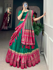 Elegant Green Tussar Silk Digital Printed Lehenga Choli with Dupatta