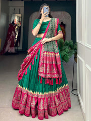 Elegant Green Tussar Silk Digital Printed Lehenga Choli with Dupatta