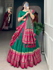 Elegant Green Tussar Silk Digital Printed Lehenga Choli with Dupatta