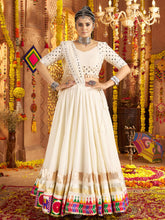 Elegant White Viscose Rayon Lehenga Choli with Mirror Work & Embroidered Border